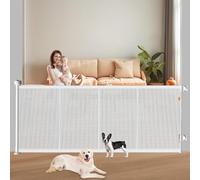 Pawtners Retractable Baby Gates Extra Wide, 41" Tall Extends up to 71" Wide, Dog Gate Indoor with Cat Door for Stairs, Pet Gate with Support Rods for Doorways Hallways Indoor & Outdoor-White