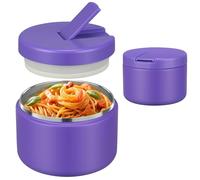 Pawtong 12oz Insulated Vacuum Food Jar with Buckle Lid Wide Mouth Soup Thermo for Hot Food Kids Leakproof Stainless Steel Lunch Container (Purple, 12OZ)