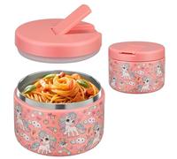 Pawtong 12oz Insulated Vacuum Food Jar with Buckle Lid Wide Mouth Soup Thermo for Hot Food Kids Leakproof Stainless Steel Lunch Container (Pink-Horse)