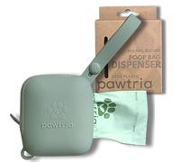 Pawtria Premium Silicone Doggie Waste Bag Dispenser (Green) BPA Free Dog Poop Bag Holder for Leash Soft Puppy Potty Carrier Doggy Zipper Pouch with 1 Roll of Home Compostable Dog Poop Bags Give Back