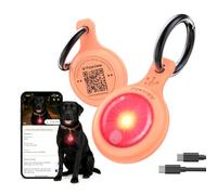 PawView 2 Pack Rechargeable Dog Collar Light with QR Code, 3 Modes LED Safety Dog Lights, Clip-On Pet ID Tag for Night Walking, Running, Camping, Orange & Red