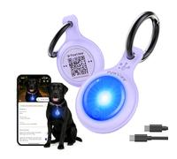 PawView 2 Pack Rechargeable Dog Collar Light with QR Code, 3 Modes LED Safety Dog Lights, Clip-On Pet ID Tag for Night Walking, Running, Camping, Purple & Blue