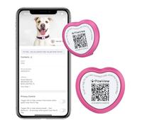 PawView 2 Packs QR Code Dog Tags UK - Pet ID Tag with NFC Waterproof Silicone Heart Tag for Lost Pet Recovery - No GPS Needed, No Subscription Fees（Rose Red）