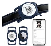 PawView AirTag Dog Collar Holder with QR Code, Air Tag Cat Collar Holder - Scan Alert, Instant Location, Pet Online Profile, Contacts Info, APP Remote Control, AirTag Accessories (1 Pack, Navy Blue)
