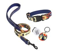 PawView Collar and Lead Set with QR Dog Tag Adjustable Ideal for Daily Walks Artistic Dog Lead with Collar Set for Puppy & Adult Dogs L (Neck 46-66cm,Width 2.5cm,Lead: 1.8 m）