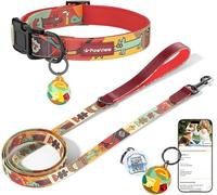 PawView Dog Collar and Lead Set with Smart QR Pet Tag, Adjustable Collar & 5 FT Heavy Duty Lead, Soft Neoprene Padding, Leather Handle, Quick Release Buckle for Small Medium Large Dogs (XS, Red)