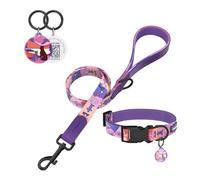 PawView Dog Collar & Lead Set with QR Code ID Tag- Adjustable, Waterproof & Comfortable -for Small, Medium, Large Dogs（M：Neck 33-51cm,Width 2cm,Sunset）