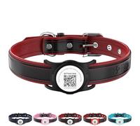 PawView Genuine Leather Dog Collar Personalised, Soft Padded Leather Dog Collars Heavy Duty with AirTag Holder& Anti-Loss QR Code,Adjustable for Small Medium Large Dogs(S,Red & Black)