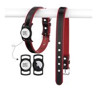 PawView Genuine Leather Dog Collar with AirTag Holder & Anti-lost QR Code, Soft Padded, Personalised AirTag Dog Collars Adjustable for Small Medium Large Dogs (L:Neck 46-60cm,Black)