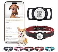 PawView Genuine Leather Padded Dog Collar & Smart AirTag Holder- Soft & Comfortable for Small, Medium, & Large Breeds - Durable (M, 35.5-51cm, Red & Black)