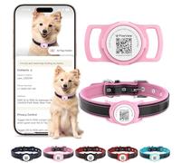 PawView Leather Padded Dog Collar & Smart AirTag Holder- Soft & Comfortable for Small, Medium, & Large Breeds - Durable (M, 35.5-51cm, Pink & Pink)