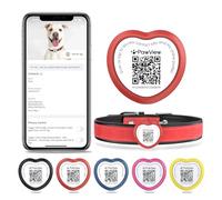 PawView QR Code Dog Tags UK -Personalized Pet ID Tag with NFC Waterproof Silicone Heart Dog Tag for Lost Pet Recovery - No GPS Needed, No Subscription or Fees（Red）