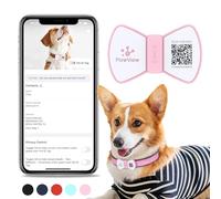 PawView QR Code Dog Tags UK - Pink Bow Tie Dog Collar Tag Lost Pet Recovery Tag for Dogs & Cats - No GPS Required - Free App with No Subscription Fees - Waterproof Silicone