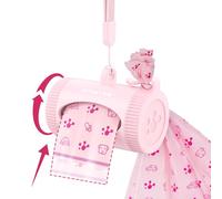 PawView Retract Dog Poop Bag Holder with Scented Poo Bags, Leak Proof, Extra Thick and Large Pet Waste Bags,1 Count Bag Dispenser and 15 Bags for Walking Dog and Cats Litter, Pink