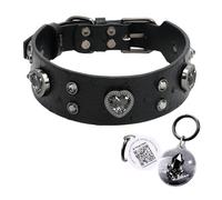 PawView Rhinestone Dog Collar with Smart QR Code ID Tag, Personalised Wide Adjustable Waterproof Leather Collar for Small, Medium & Large Dogs, Black, S