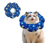 Pawvita Elizabethan Collar for Pets, Soft Flower-Shaped Recovery Cone with Space Cat Print, Adjustable Protective Collar for Dogs and Cats After Surgery/Wounds, Blue, Medium