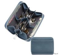 Pawviva Genuine Leather Coin Card Wallet - RFID Blocking & Multi-Functional,Essential Travel Wallet | ID Slot + Currency Pockets | 11x8.5x1.8cm (Navy)