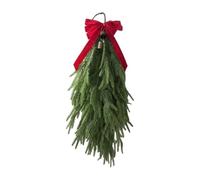 PawwJoy Christmas Teardrop Swag with Red Bowknot and Bells Artificial Wreath for Holiday Door Decor 27.56 Inch