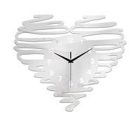 PawwJoy Heart Shaped Wall Clock, Hanging Decorative Modern Home Silent Clock for Shop, Housewarming, Kitchen, Living Room- Silver