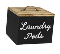 PawwJoy Wooden Storage Box with Lid, Rustic Laundry Dryer Sheet Holder Dishwasher Pods & Laundry Pods Organizer Container for Laundry Room Countertop 5.51x5.12 Inch- Black Laundry Pod