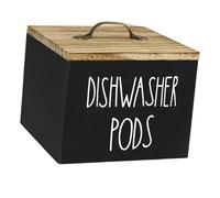 PawwJoy Wooden Storage Box with Lid, Rustic Laundry Dryer Sheet Holder Dishwasher Pods & Laundry Pods Organizer Container for Laundry Room Countertop 5.51x5.12 Inch- Black Dishwasher Pod