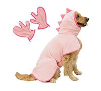 Pawyee Super Soft Fast-Drying Dog Towel Set for Cold Weather, Beach, Pool - Adjustable Microfiber Bath Robe with Drying Gloves for Cats and Dogs (X-Large, Pink Dino)