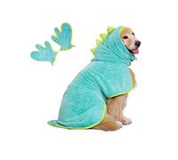 Pawyee Super Soft Fast-Drying Dog Towel Set for Cold Weather, Beach, Pool - Adjustable Microfiber Bath Robe with Drying Gloves for Cats and Dogs (L, Blue Dino)