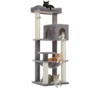 PAWZ Road 147cm Big Cat Tree, Cat Tower with Large Hammock for Indoor Cats | Cat Tree with Thickened Scratching Posts (φ3.7in) for Big Adult Cats 30 lbs, Metal Frame Large Hammock and Condo, Grey
