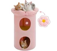 PAWZ Road 2 Layers Flower Cat Cave Bed with Condo, Removable Washable Top Perch, Hideaway Cat Cave with Hanging Ball, 73cm Pink
