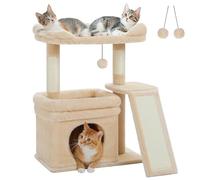 PAWZ Road 27'' Cat Tree with Large Perch, Condo Beige | Sisal scratching post, scratching board, dangling ball, space-saving design, climbing, resting, daily claw care