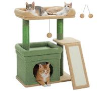 PAWZ Road 27'' Cat Tree with Large Perch, Condo Green | Sisal scratching post, scratching board, dangling ball, space-saving design, climbing, resting, daily claw care