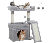 PAWZ Road 27'' Cat Tree with Large Perch, Condo Grey | Sisal scratching post, scratching board, dangling ball, space-saving design, climbing, resting, daily claw care