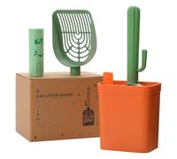 PAWZ Road Cactus Cat Litter Scoop with Holder - 2 Biodegradable Straw Plastic Shovel Heads & Durable ABS Handle and Box - Premium Cat Scooper with 1 roll of Trash Bag, Cactus Green