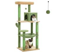 PAWZ Road Cactus Cat Tree Big Cat Tower 143cm, Activity Center Stable and Sturdy, 56.3 Inches Cat Tree with Hammock and Lovely Cat House Size L Green