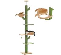 PAWZ Road Cactus Cat Tree Floor to Ceiling, 10.5cm Thick Scratching Posts | 5 Spacious Platforms Cat Tower with Replacable Hammock and Dangling Balls for Indoor Cats, Adjustable Height(205-255cm)