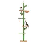 PAWZ Road Cactus Cat Tree Floor to Ceiling 5-Tier Cat Tower for Indoor Cats | Adjustable Height 239-275cm, Cat Climbing Tree with Cozy Hammock, Sisal Scratching Posts and Replaceable Dangling Balls