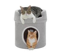 PAWZ Road Cat Cave Bed & Condo, Indoor Cat House with Washable Top Perch & Hanging Ball, 44 cm Grey