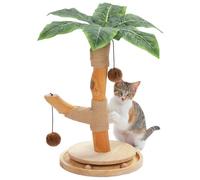 PAWZ Road Cat Scratching Post for Indoor Cats, Palm Tree Cat Scratcher with Natural Wood Scratching Post, Cute Cat Scratch Post with Interactive Track Ball Toy and 2 Hanging Balls, Terracotta, 44cm
