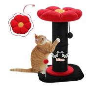 PAWZ Road Cat Scratching Post in Flower Shape Height 60 cm, Cat Tree with Large Scratching Post (Diameter = 14 cm), Removable Cushion, Hanging Pompom and Spring Ball, Black