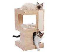 PAWZ Road Cat Tree Cat Furniture, 2 in 1 Bedside Table Cat Tower, Multi-Level Cat Perch with Removable Soft Blanket, Cat Condo House with Scratching Pad and a Cat Toy for Kittens 60 cm Beige
