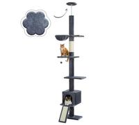 PAWZ Road Cat Tree Floor to Ceiling with Height Adjustable 216cm to 273cm, Cat Tower with Cat Condo, Hammock, Scratching Post and Ladder, Anti-Fall Belt, 5 Tiers Tall Climbing Tree Dark Grey