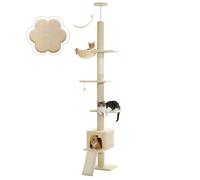 PAWZ Road Cat Tree Floor to Ceiling with Height Adjustable 216cm to 273cm, Cat Tower with Cat Condo, Hammock, Scratching Post and Ladder, Anti-Fall Belt, 5 Tiers Tall Climbing Tree Beige