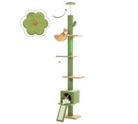 PAWZ Road Cat Tree Floor to Ceiling with Height Adjustable 216cm to 273cm, Cat Tower with Cat Condo, Hammock, Scratching Post and Ladder, Anti-Fall Belt, 5 Tiers Tall Climbing Tree Green