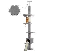 PAWZ Road Cat Tree Floor to Ceiling with Height Adjustable 216cm to 273cm, Cat Tower with Cat Condo, Hammock, Scratching Post and Ladder, Anti-Fall Belt, 5 Tiers Tall Climbing Tree Grey