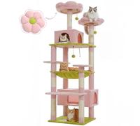 PAWZ Road Cat Tree for Large Cats, 184cm Tall Cat Tower with Large Condo | 72" Large Cat Tower with Spacious Hammock, 7 Scratching Posts and Pads, 2 Padded Perch and Dual Condo for Indoor Cats, Pink