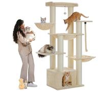 PAWZ Road Cat Tree for Large Cats, Heavy Duty Multi-Level Cat Tower, Cat House Climbing Tree with Spacious Hammock, 13 Thick Scratching Posts(Diameter 11 cm), Large Perch, Cave, Baskets, 170cm, Beige
