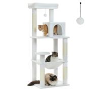PAWZ Road Cat Tree for Large Cats with Metal Frame Big Hammock, Cat Tower for Indoor Cats with 2 Door Condo House, [56.3"=143cm] Multi-Level Cat Shelves with Scratching Posts and Top Perch, White