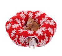 PAWZ Road Christmas Cat Tunnel with Bed for Indoor Cats, 2 in 1 Donut Cat Tunnel Bed under Christmas Tree, Cat Play Tunnel Toy with Washable Cushion for Kittens, Puppies and Rabbits, Diameter 85cm,Red