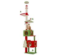 PAWZ Road Christmas Floor to Ceiling Cat Tree for Indoor Cats, Tall Cat Tower Height Adjustable(231-274cm) with 2 Large Condos, Sisal Scratching Posts and Detachable Cat Toys