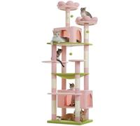 PAWZ Road Heavy Duty Cat Tree for Large Cats, XL Cat Tower 205cm | 81'' Tall Cat Tower with Spacious Hammock and 2 Perches, Large Condo with 7 Scratching Posts for 20lb+ Adult Cats, Pink